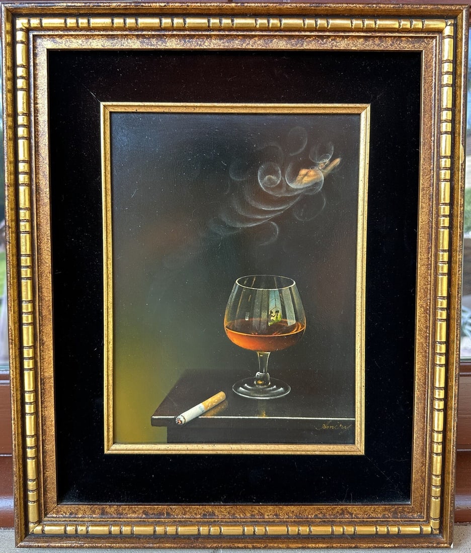 Teimur Amiry Original Oil Painting Nude Cigarette Cognac 15x18 Frame (1 of 8)