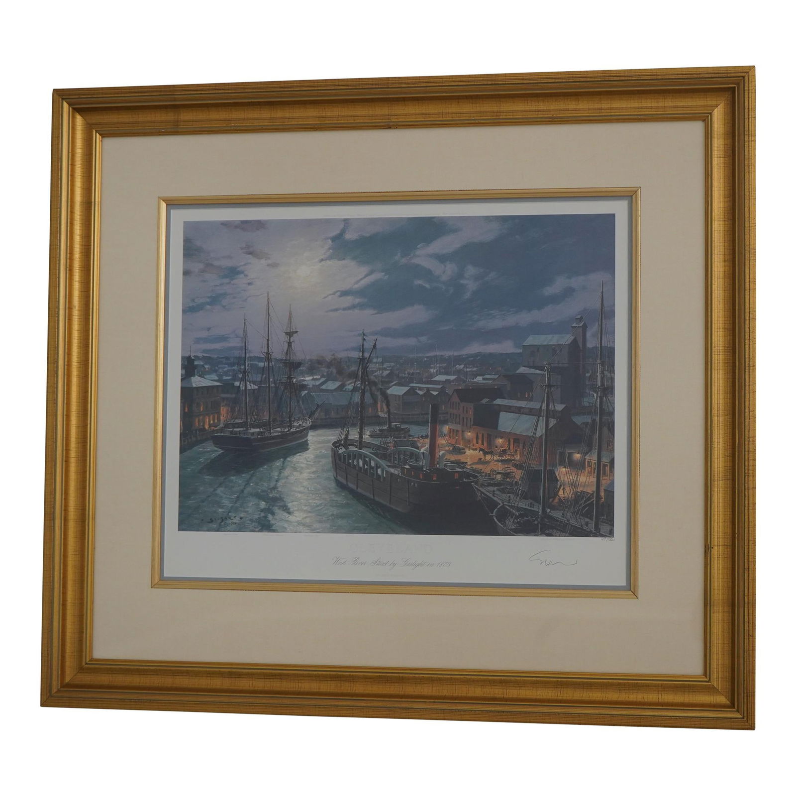 Cleveland Tall Ships Framed Lithograph Artist Signed Nautical Scene (1 of 10)