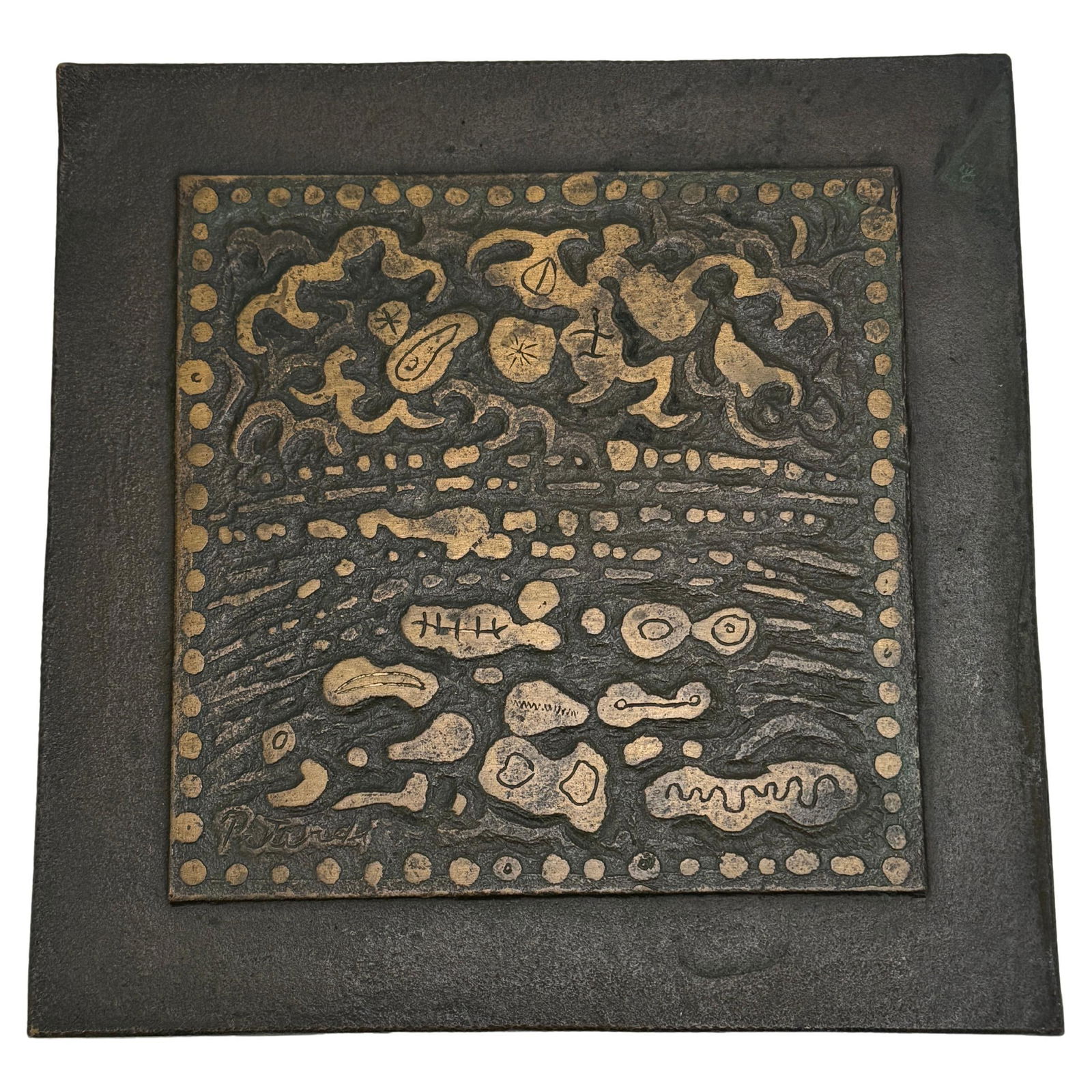 Limited Edition Bronze Relief Plaque Sea and Sky by Gabor Peterdi 13/250: Limited Edition Bronze Relief Plaque Sea and Sky by Gabor Peterdi 13/250 This limited-edition bronze relief plaque, titled "Sea and Sky," is a striking work by Hungarian-American artist Gabor Peterdi