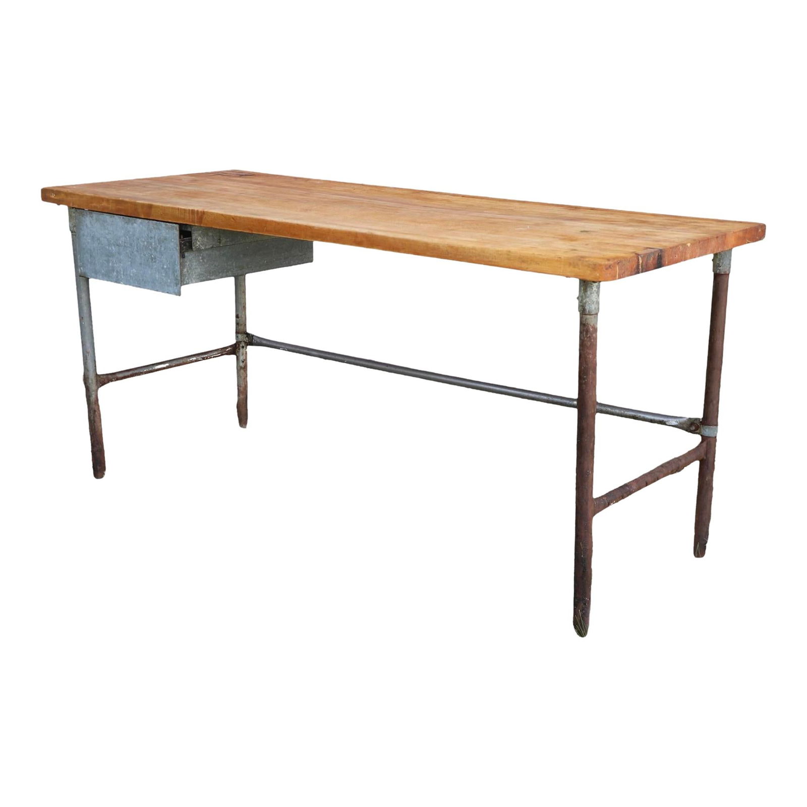 Industrial Vintage Prep Table Butcher Block Steel Legs 72x30 (1 of 9)
