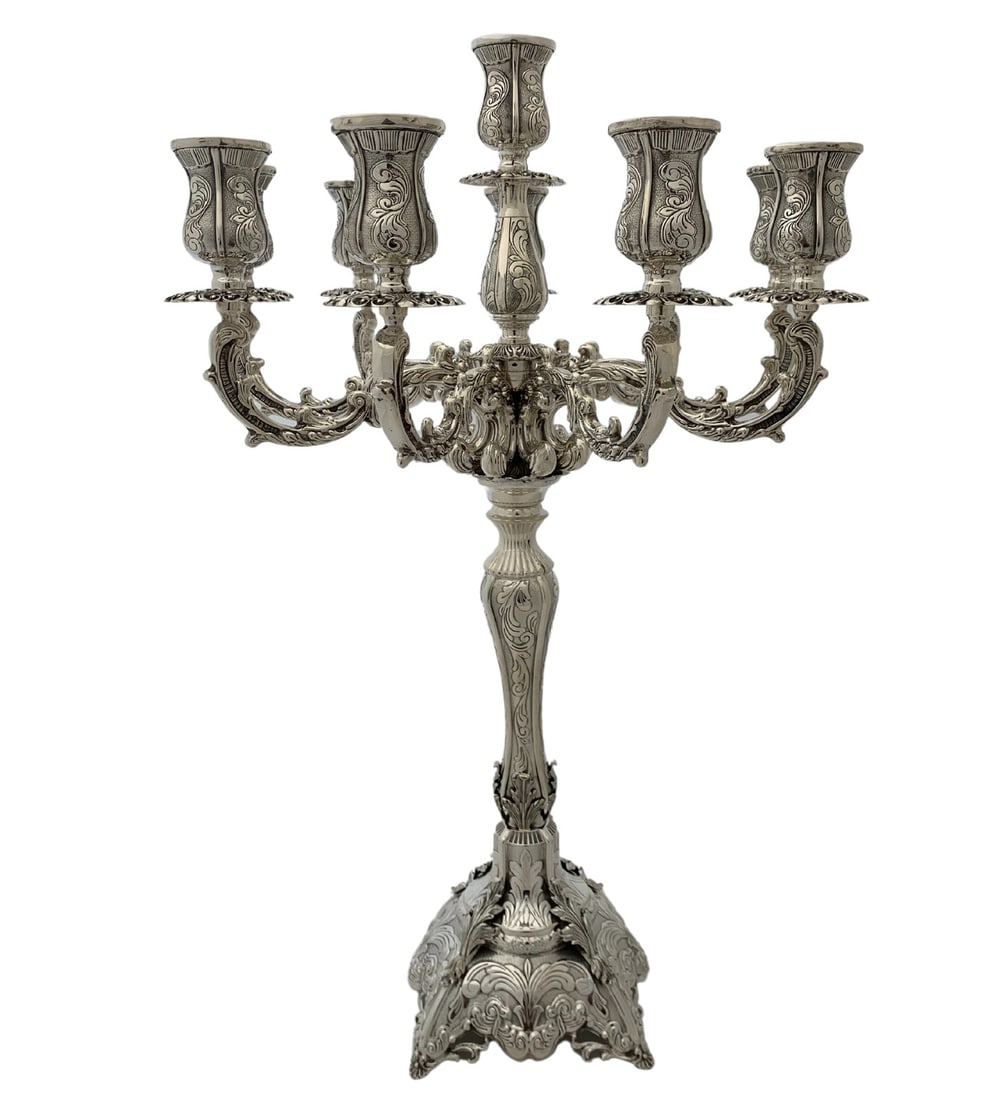 Elegant 10-Light Handmade Sterling Silver Candelabra with Swirl Leaf Design (1 of 4)
