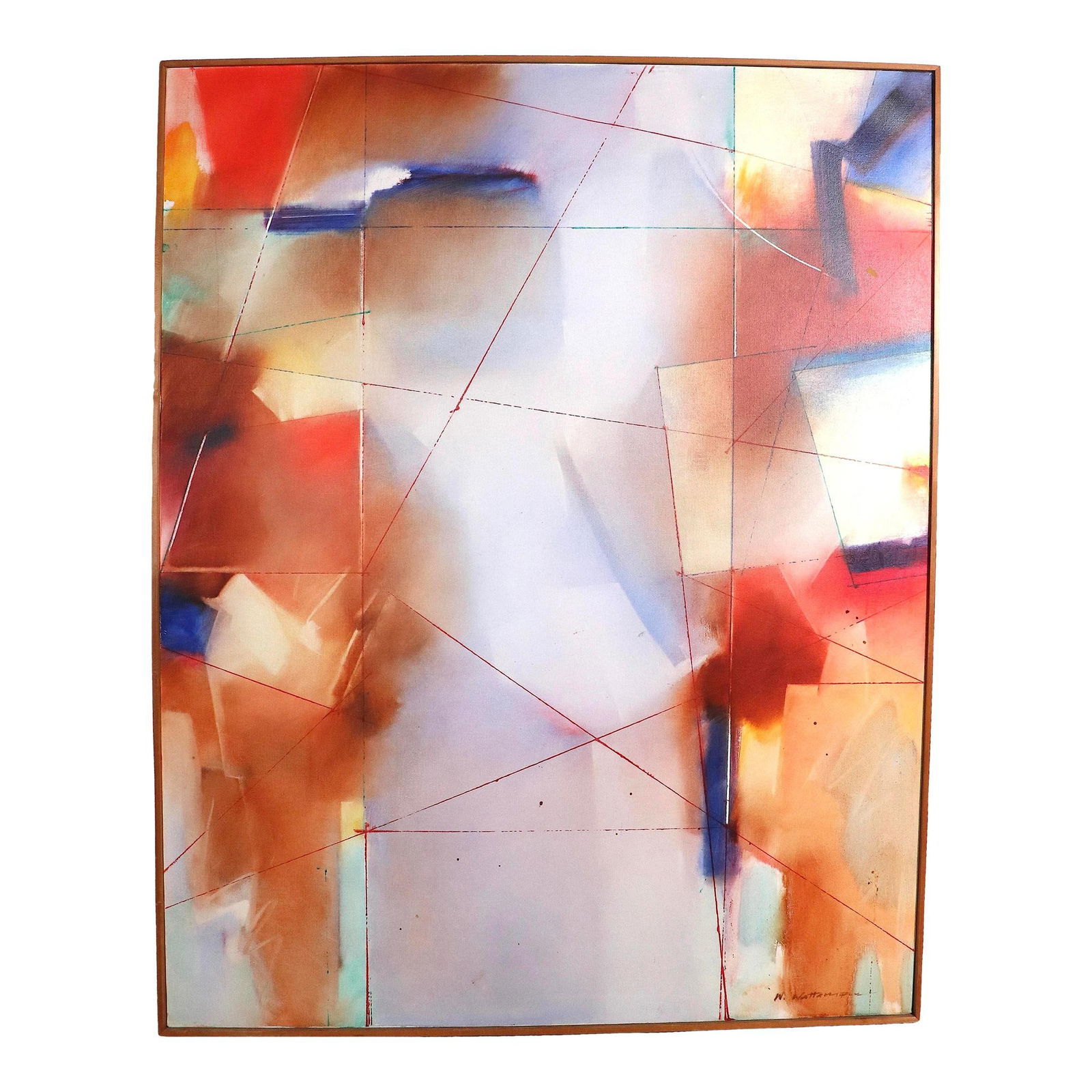 1970s Abstract Blue Acrylic Canvas Painting Framed Signed (1 of 10)