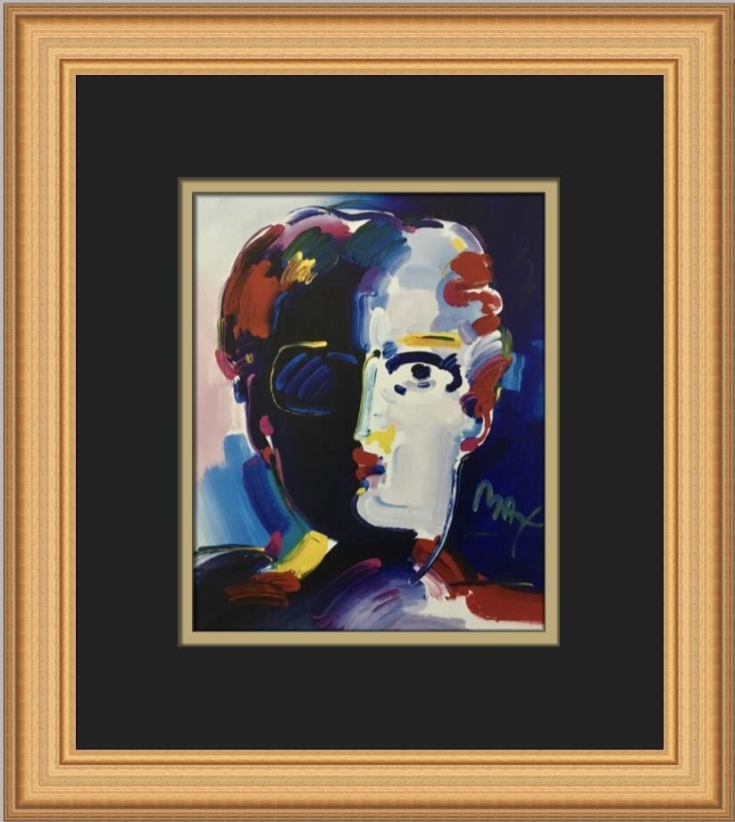 Peter Max Fauve Head Custom Framed Pop Art Print 2005: Peter Max Fauve Head Custom Framed Pop Art Print 2005 This striking custom framed print titled "Fauve Head" by renowned artist Peter Max captures the essence of Pop Art with its vibrant colors and uni