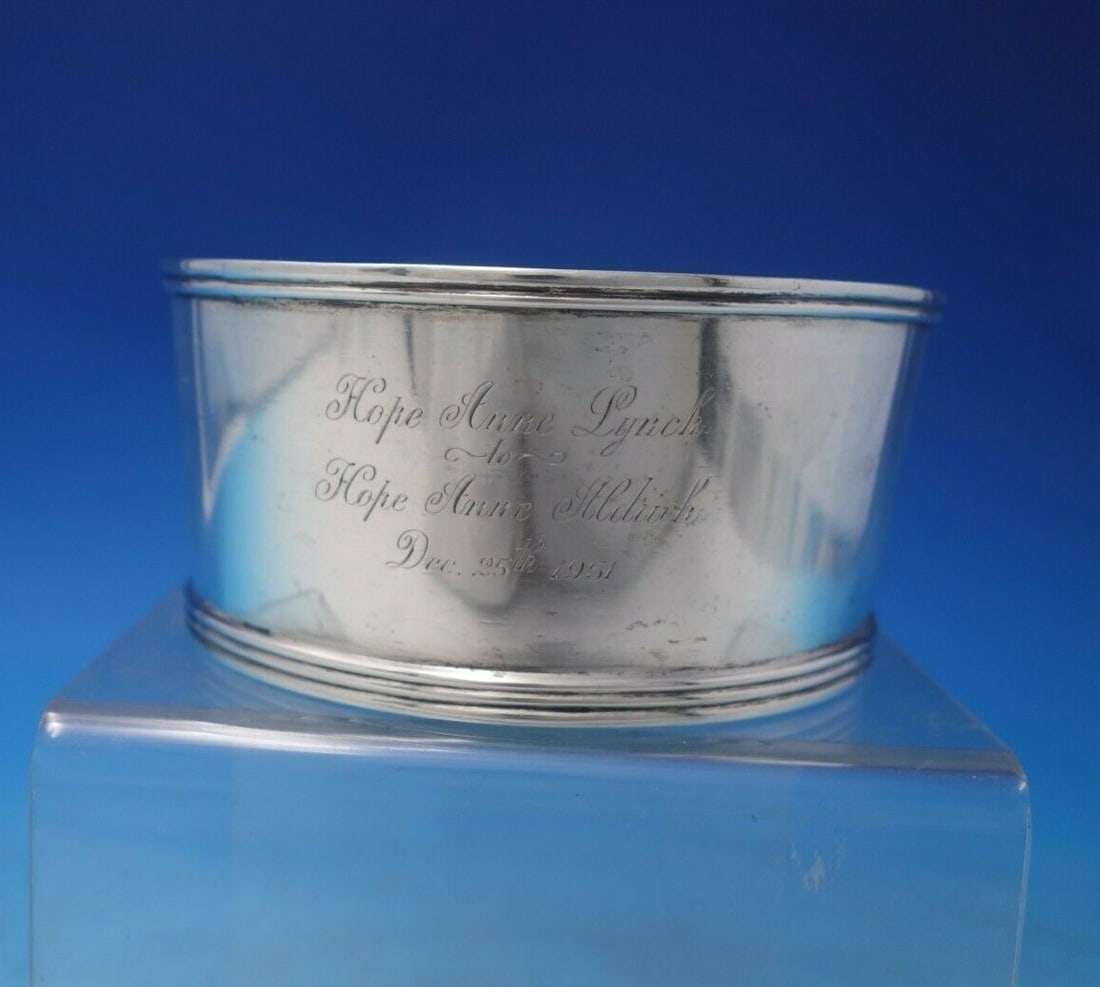 Vintage Silverplate Wine Coaster with Inscribed Dates 1833 1884 1951: Vintage Silverplate Wine Coaster with Inscribed Dates 1833 1884 1951 This exquisite silverplate wine coaster features delightful inscriptions on both sides, showcasing names and significant dates: 183