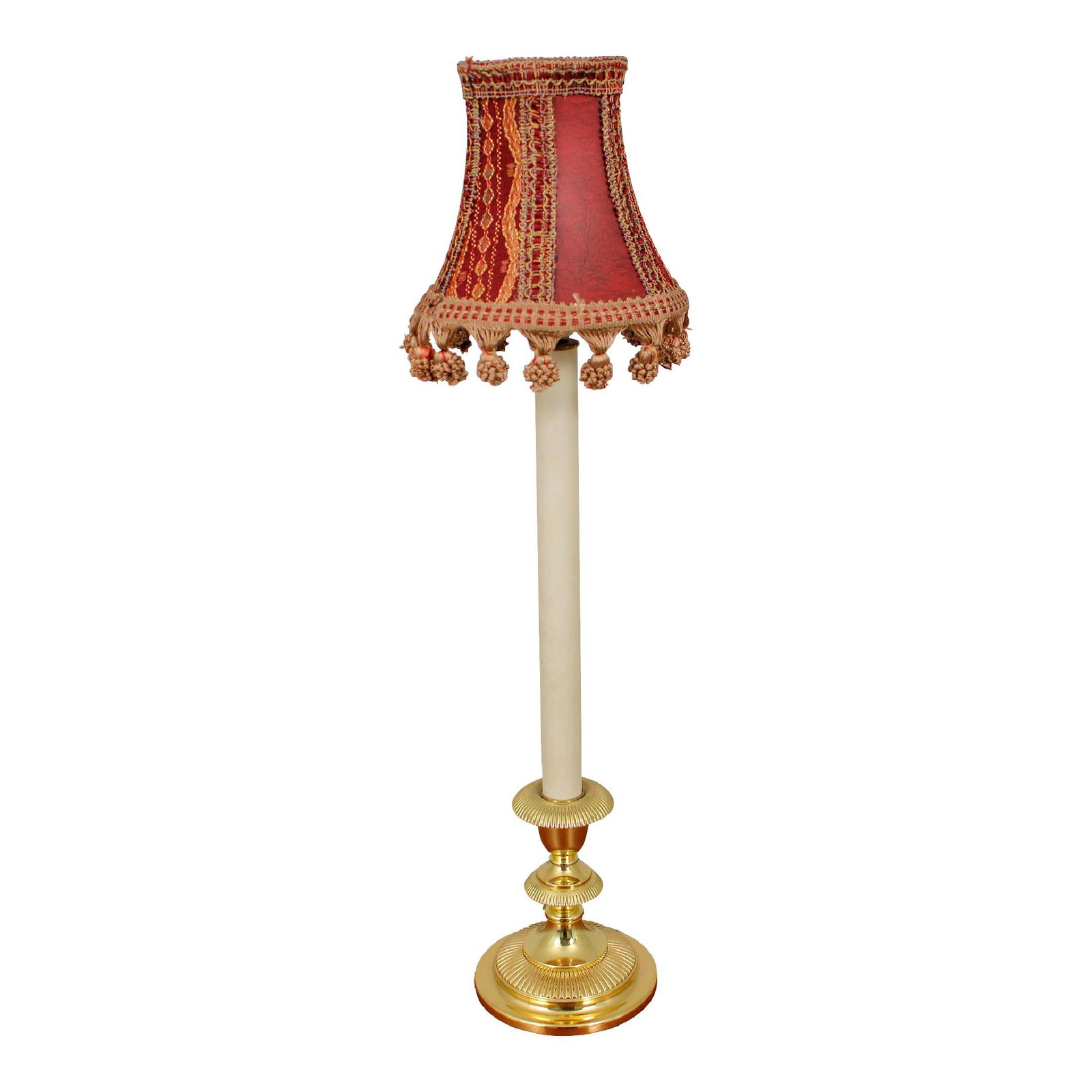 Baldwin Brass Candlestick Lamp with Decorative Fringe Shade 23.5": Baldwin Brass Candlestick Lamp with Decorative Fringe Shade 23.5" This exquisite Baldwin Brass Candlestick Table Lamp features a charming fringed decorative shade, making it a perfect addition to any