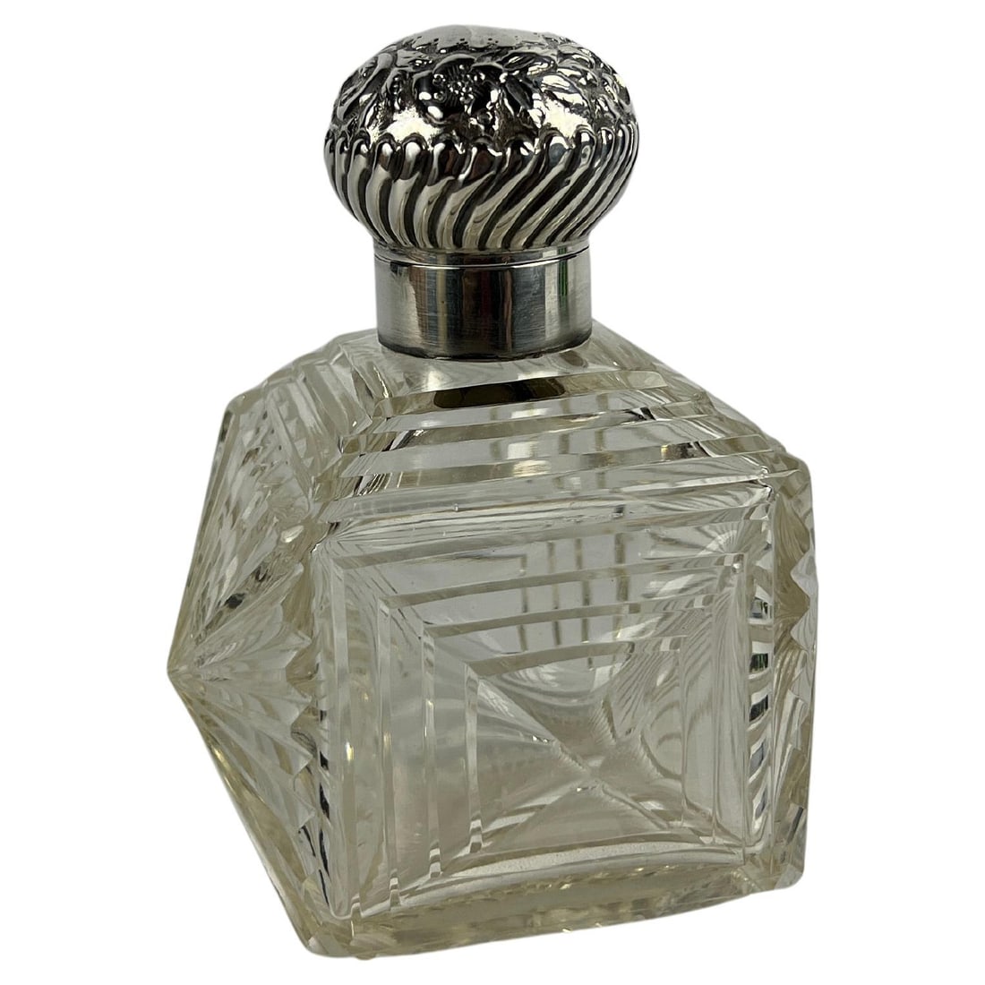 Victorian British Sterling Silver Cut Glass Perfume Bottle (1 of 8)