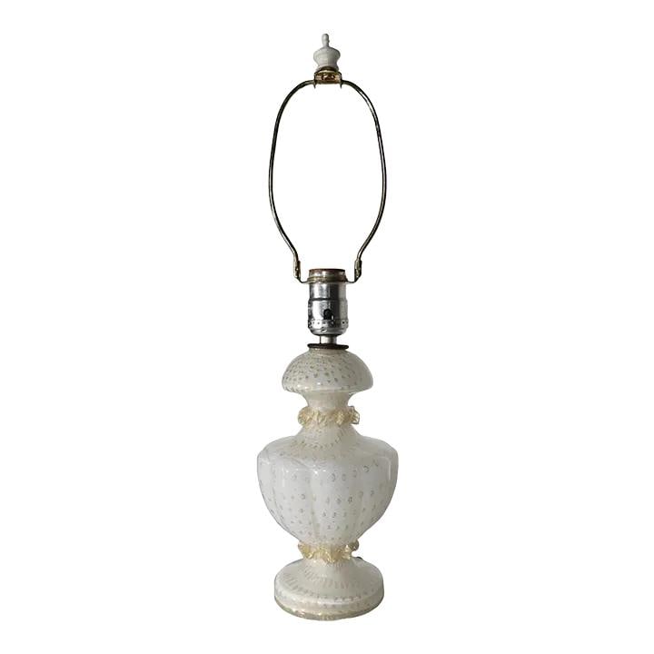 Elegant Venetian Murano Boudoir Lamp White Glass Gold Bubble Inclusions (1 of 10)