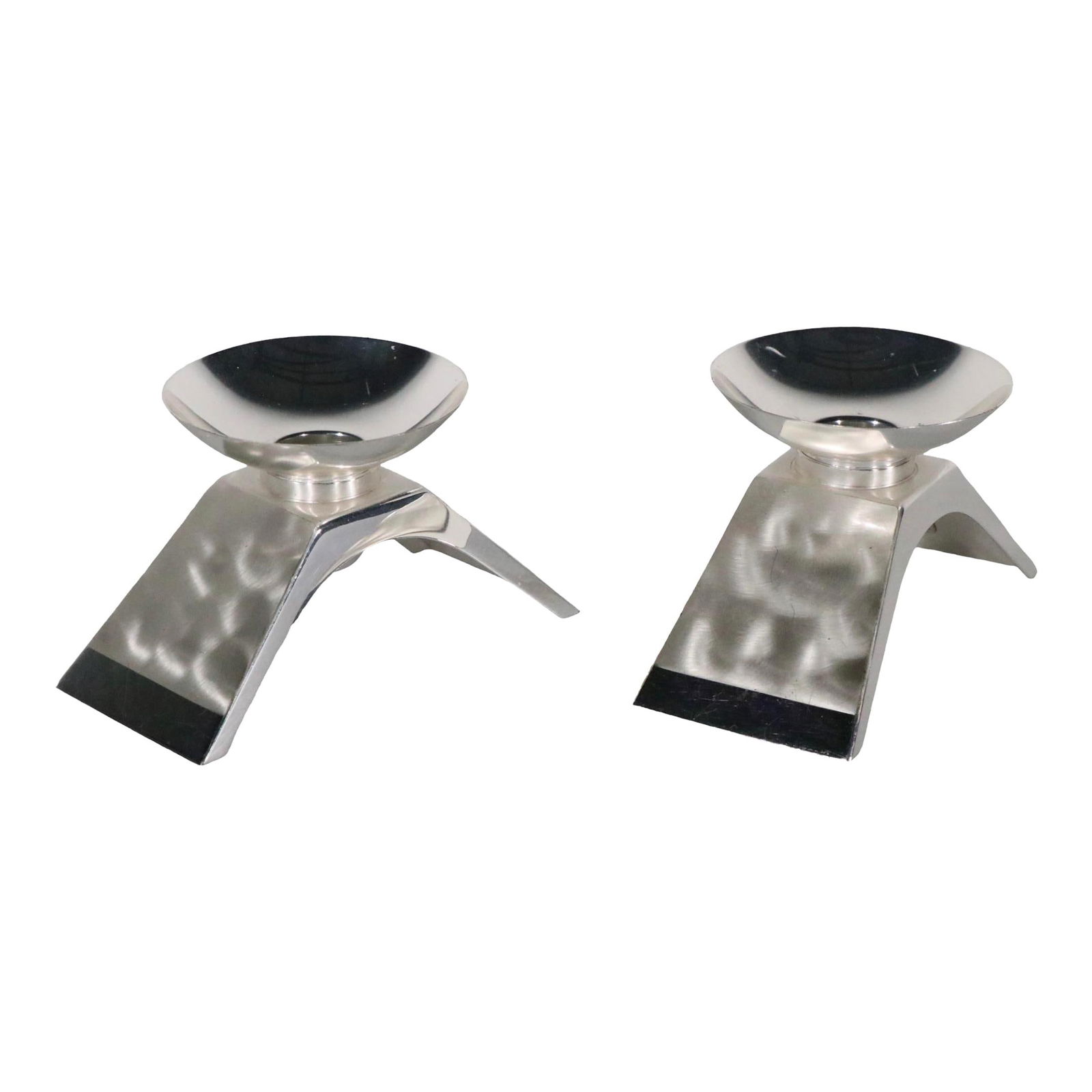 1960s WMF Ikora Modernist Silverplate Candlesticks by Kurt Radke: 1960s WMF Ikora Modernist Silverplate Candlesticks by Kurt Radke Enhance your decor with these classic WMF Ikora silverplate candlesticks, beautifully designed in the Space Age, Post Modern style and