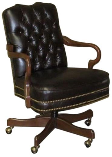 Hand-Crafted Ebony Leather Office Chair American Classical Style: Hand-Crafted Ebony Leather Office Chair American Classical Style Elevate your workspace with this luxurious ebony leather office chair, meticulously crafted in the USA. Featuring a stunning design in