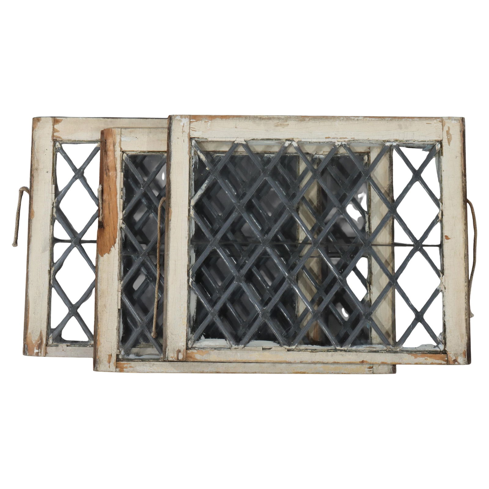 Set of 3 Antique Architectural Leaded Glass Windows C1920 Arts and Crafts (1 of 9)