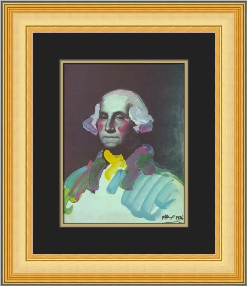 Peter Max Washington Custom Framed Pop Art Print 1976: Peter Max Washington Custom Framed Pop Art Print 1976 This stunning custom framed print by Peter Max showcases his iconic Pop Art style, featuring the subject titled 'Washington.' Measuring 18 in. by