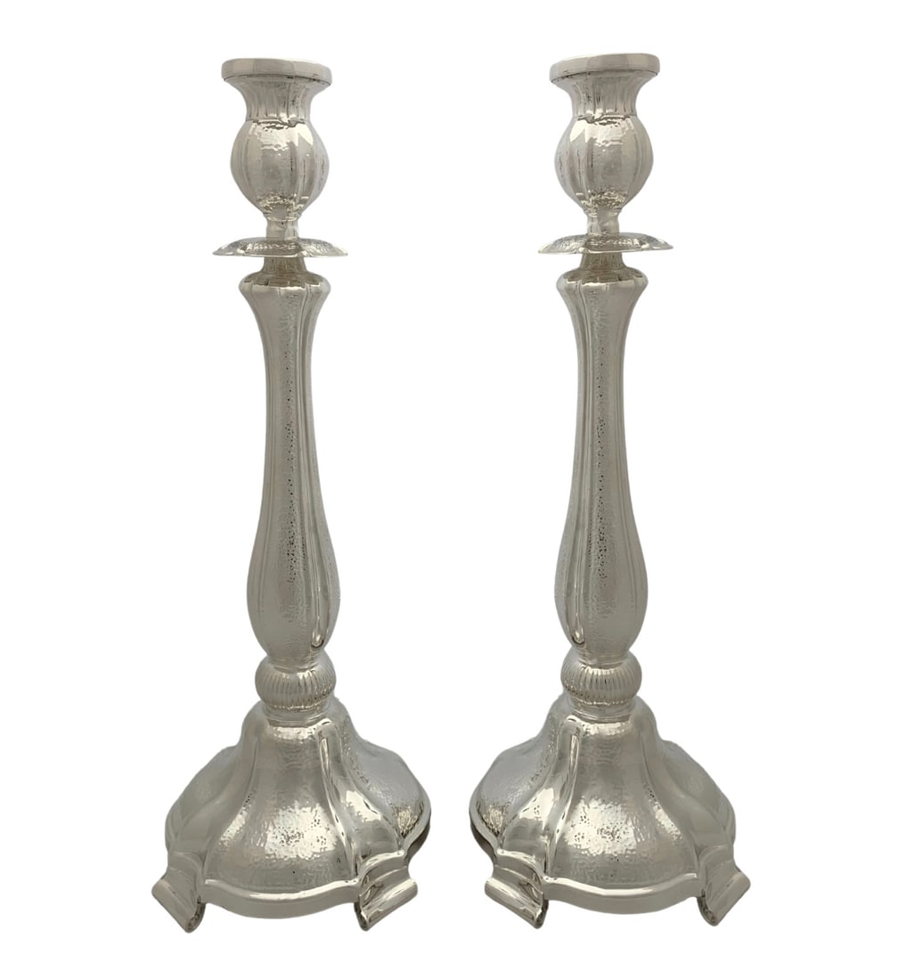 Handmade 925 Sterling Silver Modern Hammered Candlesticks 16.75 Inches: Handmade 925 Sterling Silver Modern Hammered Candlesticks 16.75 Inches Illuminate your space with these exquisite handmade modern candlesticks crafted from fine 925 sterling silver. Featuring a unique
