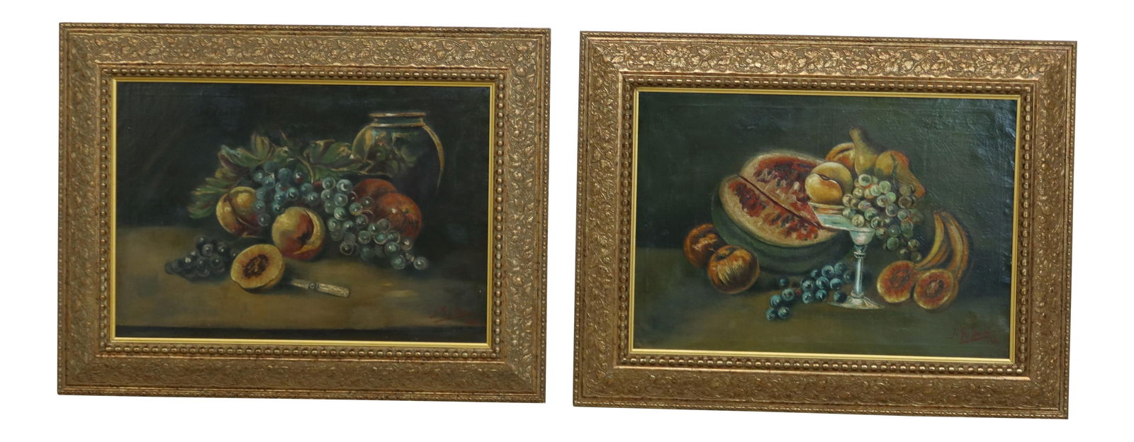 Pair of Vintage Framed Still Life Oil Paintings by J.G.L. Garcia 1918 (1 of 10)
