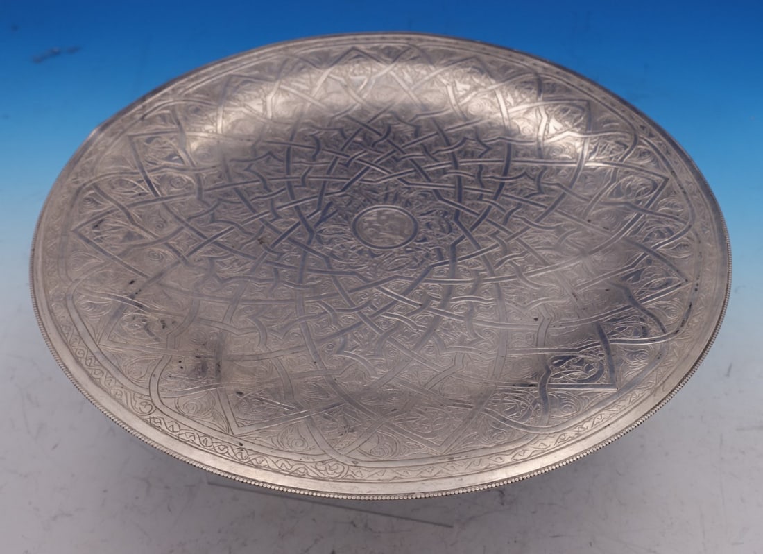 Antique Egyptian .900 Silver Serving Plate with Medallion Detail (1 of 5)