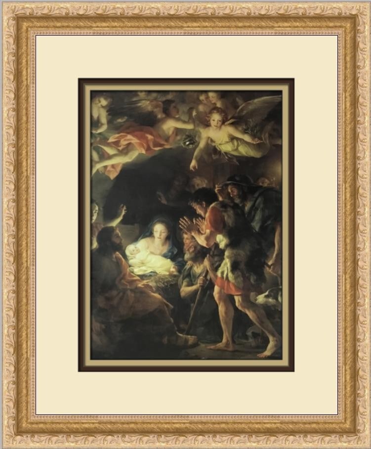 Anton Raphael Mengs Adoration of the Shepherds Custom Framed Print: Anton Raphael Mengs Adoration of the Shepherds Custom Framed Print This exquisite custom framed print features Anton Raphael Mengs' renowned artwork, "Adoration of the Shepherds." Measuring 16 in. by
