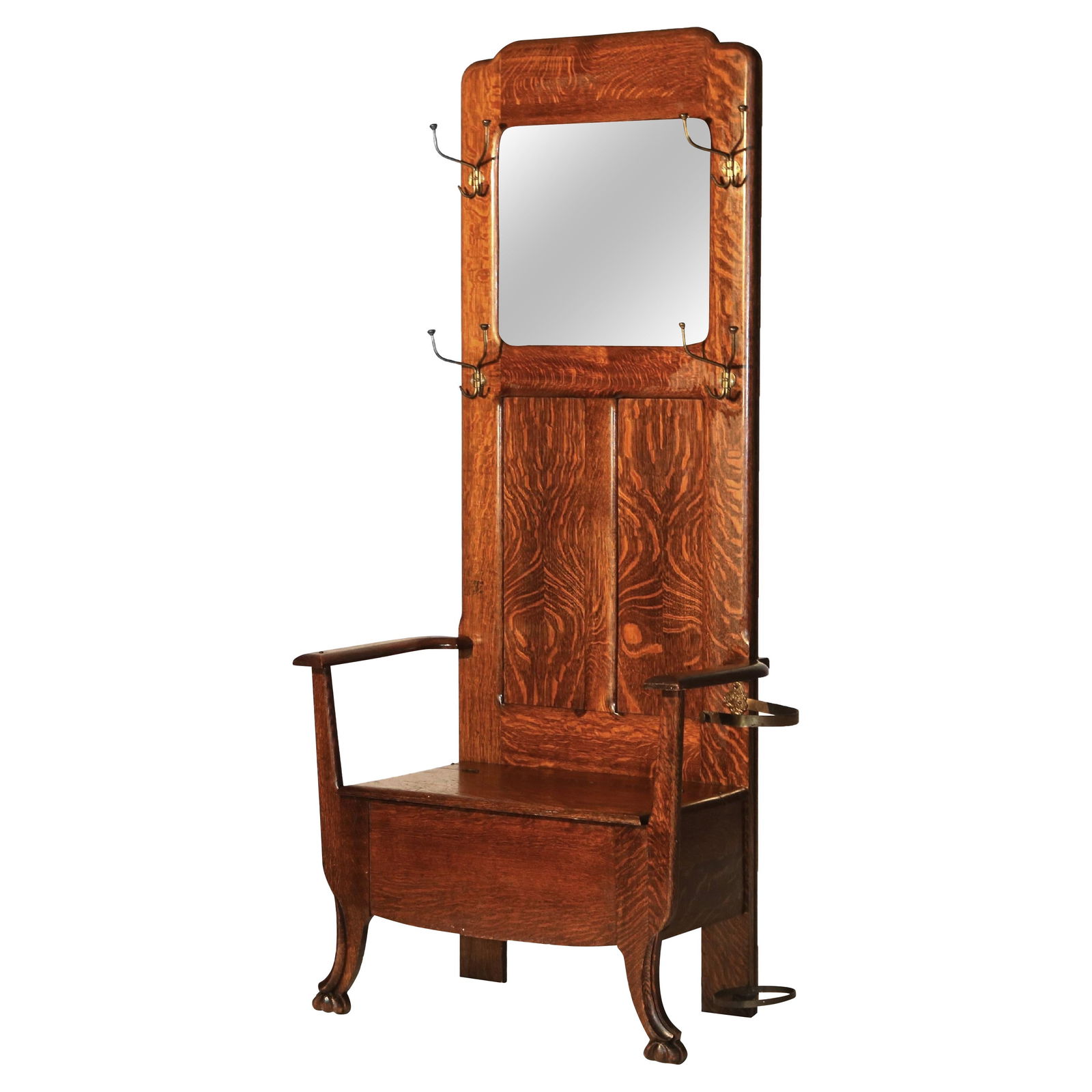 Antique Stickley Arts & Crafts Oak Hall Seat with Mirror Hooks c1920 (1 of 11)