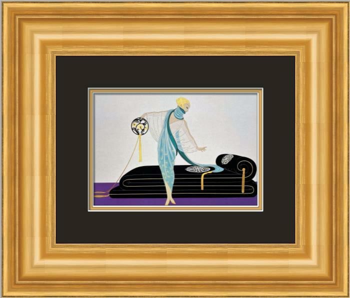 Erte Art Deco Framed Print The Salon 1990 Reproduction: Erte Art Deco Framed Print The Salon 1990 Reproduction Presenting a stunning Art Deco reproduction print titled "The Salon" by renowned artist Erte. This custom gallery-framed piece features a beautif
