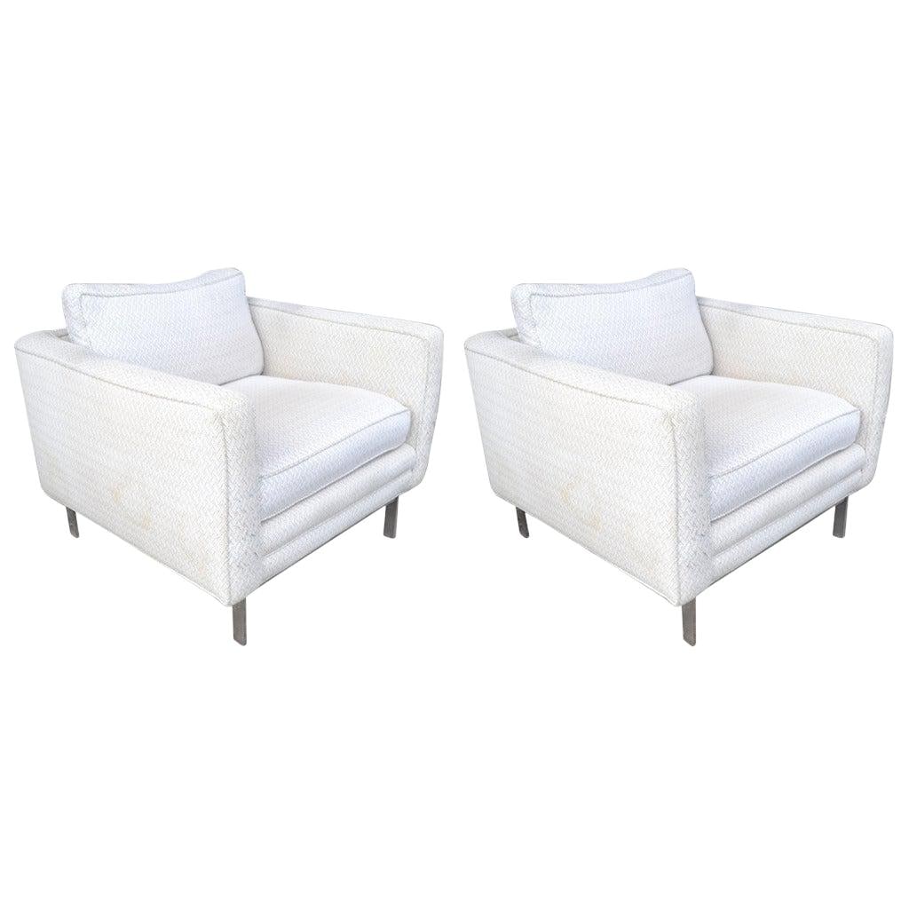 Pair of International Style Club Chairs White Steel Frame (1 of 8)
