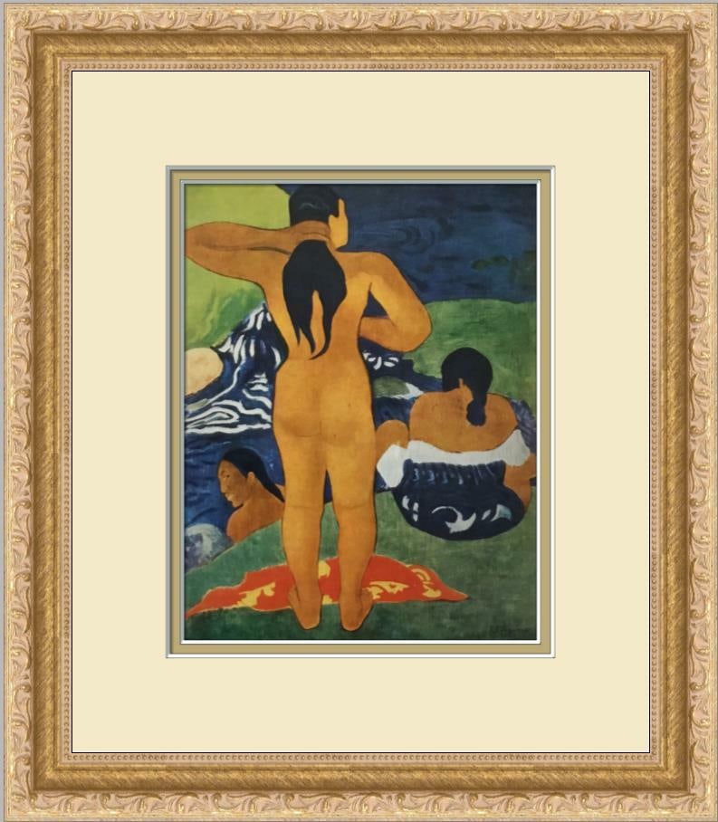 Paul Gauguin Tahitian Women Bathing Framed Art Print 1999: Paul Gauguin Tahitian Women Bathing Framed Art Print 1999 This exquisite print titled 'Tahitian Women Bathing' by Paul Gauguin captures the serene beauty of figurative art and modernism. Produced in 1