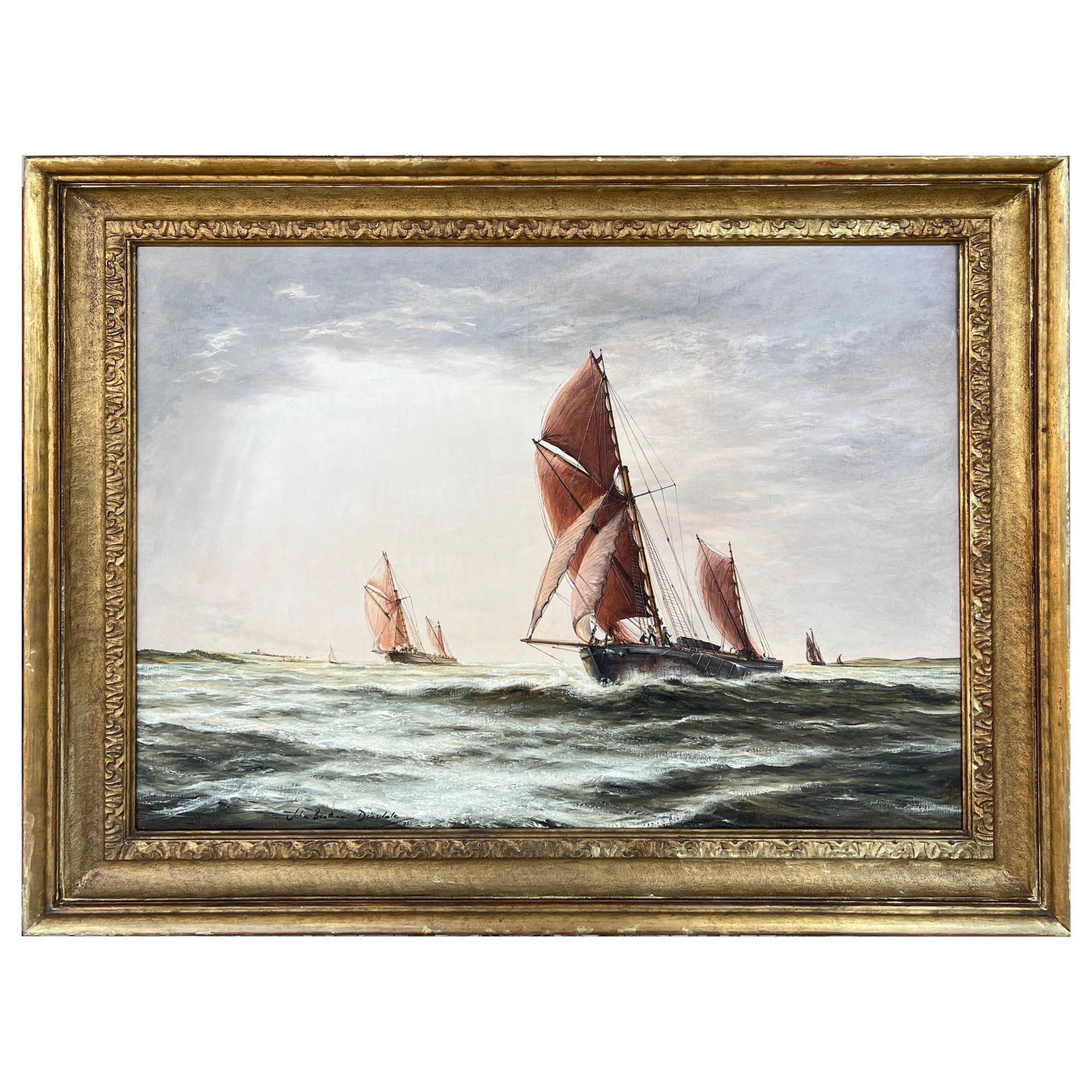 John Bentham-Dinsdale Thames Entry Oil on Canvas 1972 Maritime Art (1 of 10)