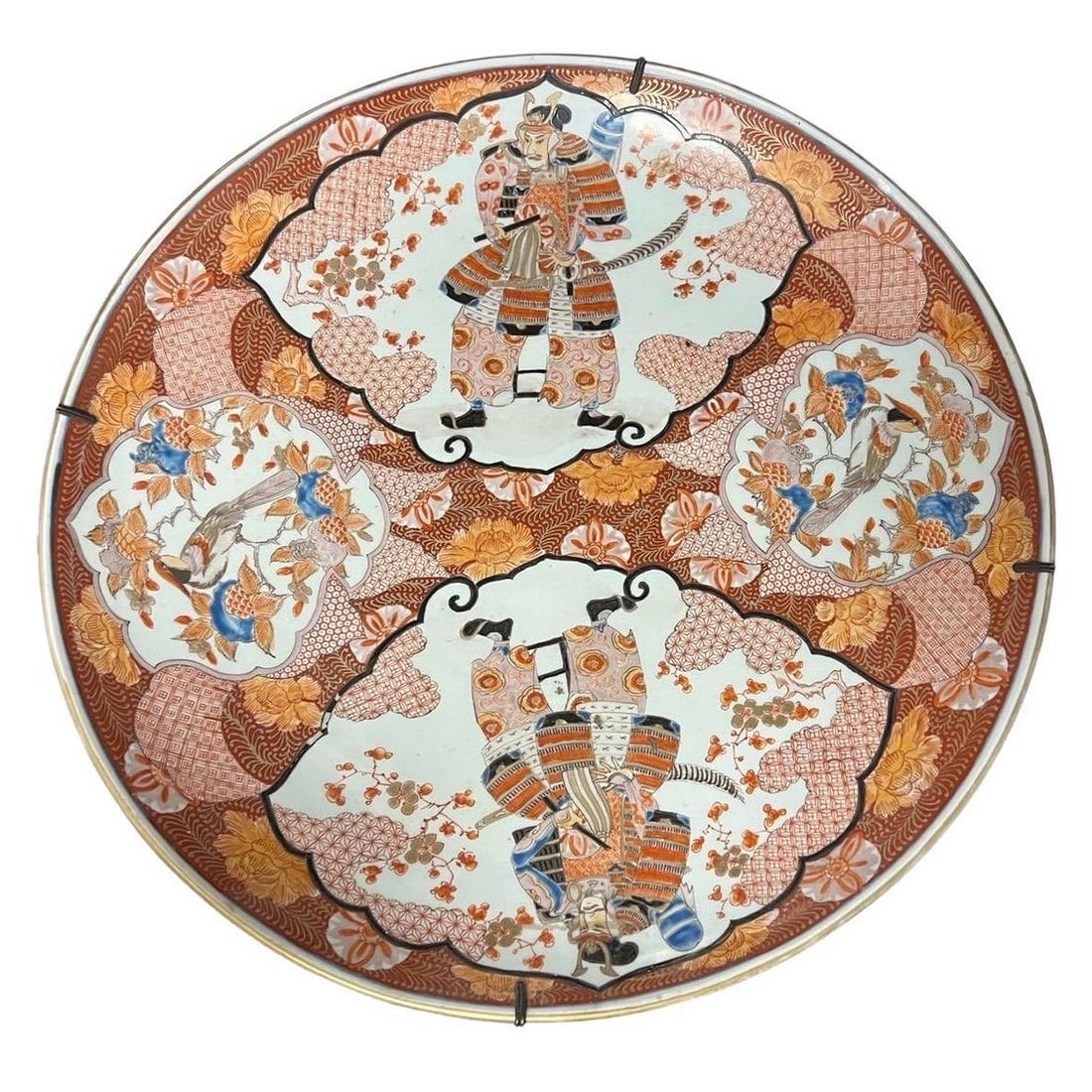 Meiji Period Japanese Samurai Enamel Charger 21.5 in 1890 Signed: Meiji Period Japanese Samurai Enamel Charger 21.5 in 1890 Signed This exquisite Early 20th Century Meiji Period Japanese Charger is a true masterpiece, showcasing intricate enamel decoration featuring