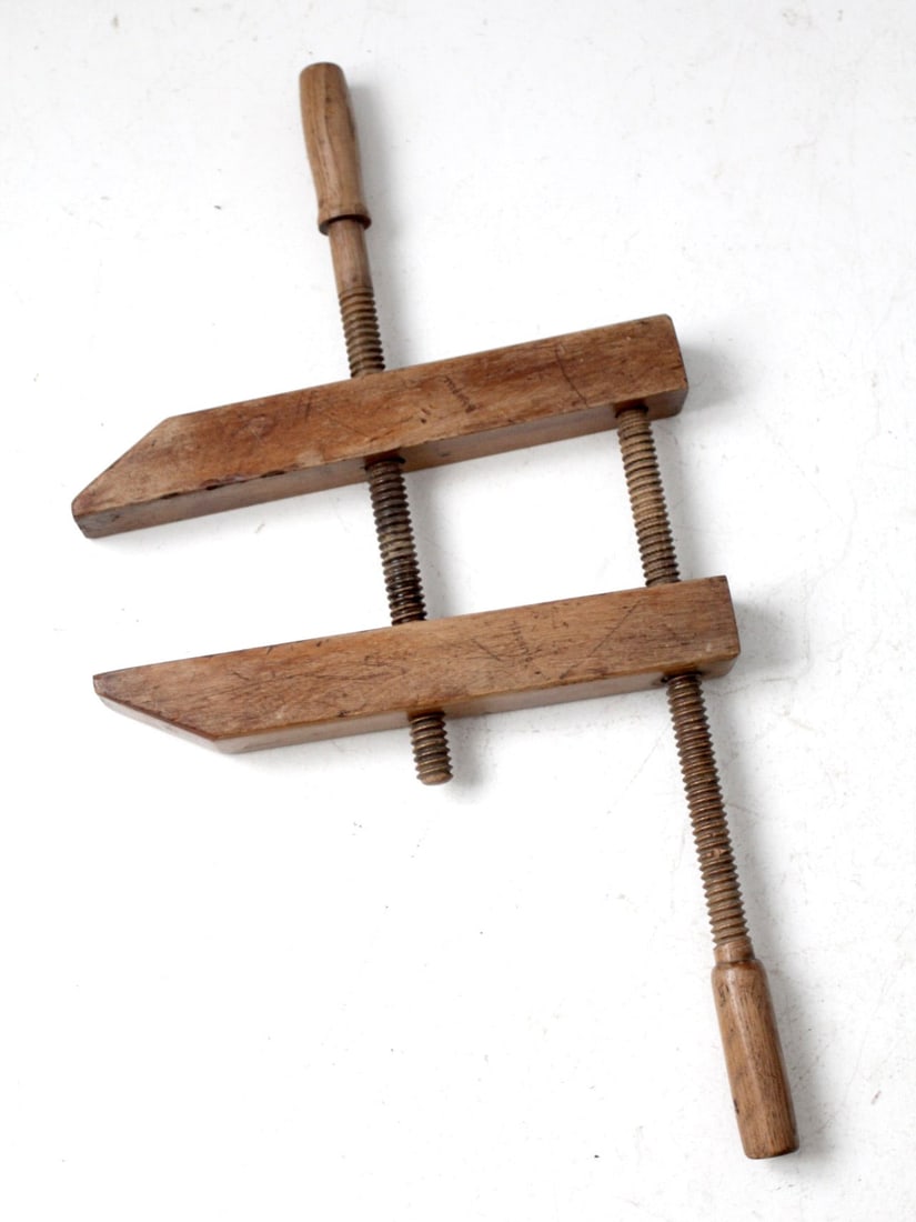 Antique Wood Hand Screw Clamp 30 inch Rustic Decor (1 of 8)