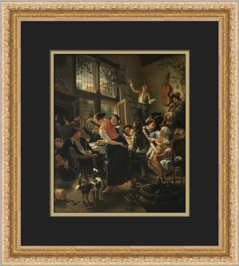 Jan Steen A Family Dinner Custom Framed Art Print 15 x 14: Jan Steen A Family Dinner Custom Framed Art Print 15 x 14 This custom framed print titled "A Family Dinner" by artist Jan Steen captures a charming scene that reflects the artist's mastery in Expressi