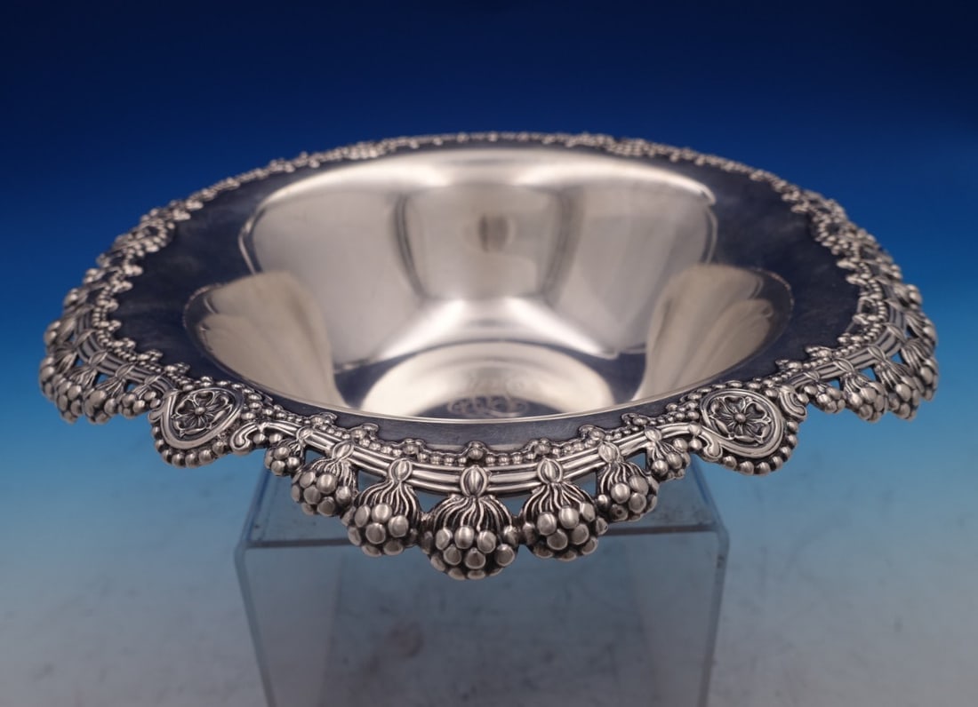 Tiffany & Co Vine Sterling Silver Wine Coaster Raspberries 1850s: Tiffany & Co Vine Sterling Silver Wine Coaster Raspberries 1850s Presenting a stunning wine coaster from the esteemed Vine pattern by Tiffany & Co., crafted from high-quality sterling silver (.925). T