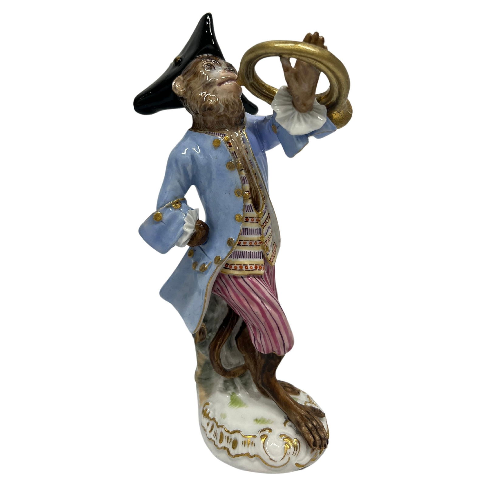 19th Century Meissen Porcelain Monkey Band French Horn Player Figurine (1 of 10)