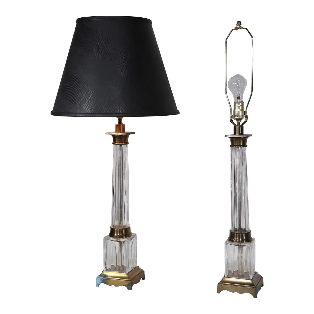 Chic Neo-Classic Pair of Glass Brass Columnar Table Lamps (1 of 10)