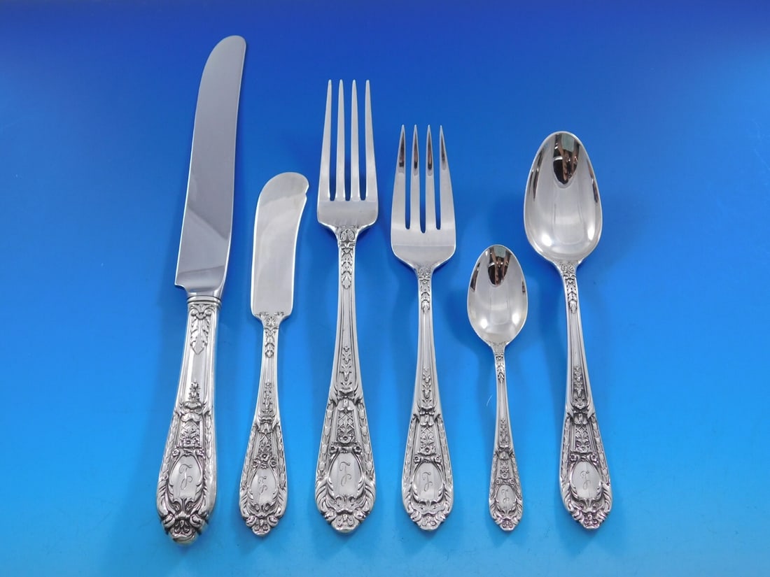 International Silver Fontaine 61 Piece Sterling Silver Flatware Set L Monogram (1 of 9)