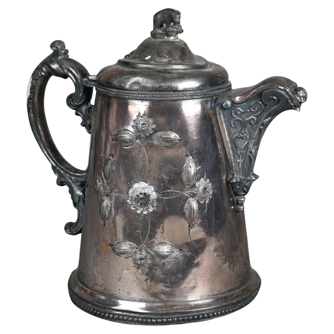 Vintage C1890 Silver Plated Insulated Water Pitcher with Bear Finial (1 of 6)