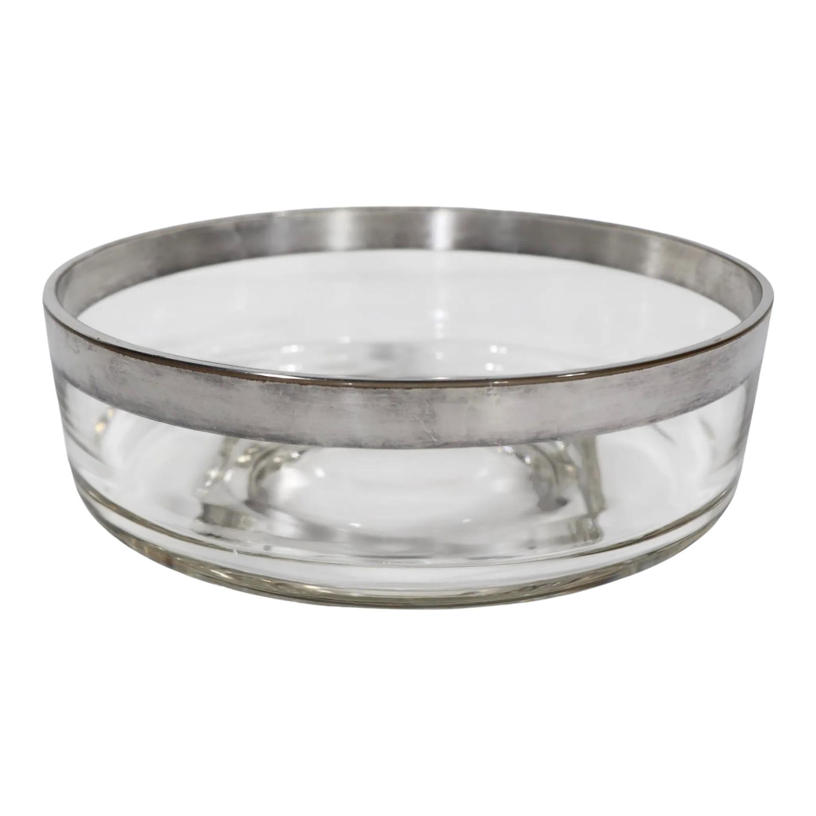 Mid Century Silver Band Glass Serving Bowl USA 1940s-60s (1 of 10)
