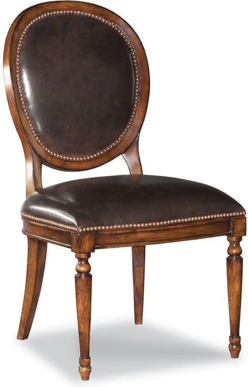 Woodbridge Cocoa Leather Hampton Side Chair Oval Back Bordeaux Finish (1 of 1)
