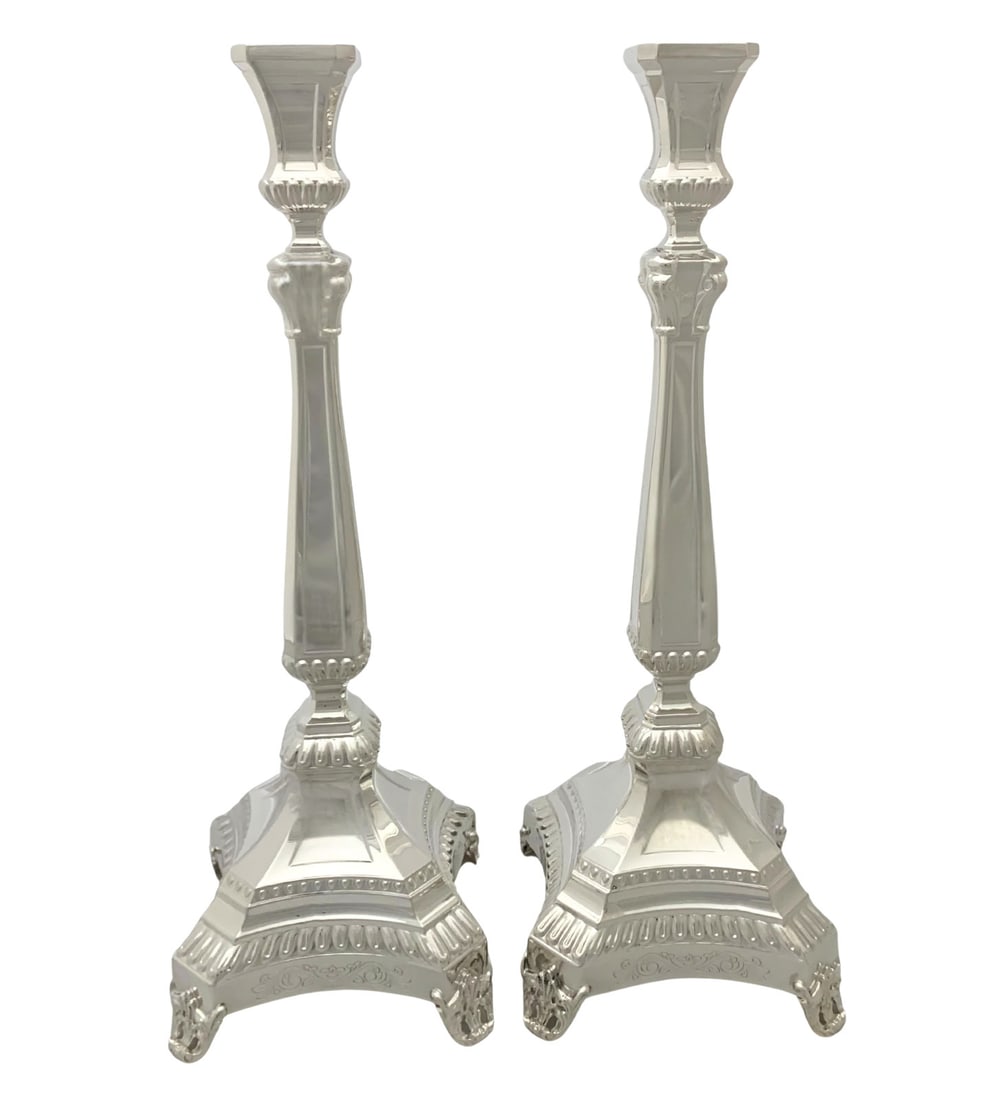 Handmade 925 Sterling Silver Chased Swirl Candlesticks 17 Inches: Handmade 925 Sterling Silver Chased Swirl Candlesticks 17 Inches Enhance your decor with these exquisite 925 sterling silver candlesticks, featuring a handmade modern chased swirl design. Crafted in T