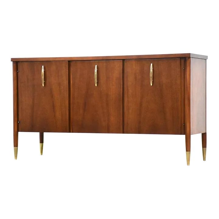 Refinished Mahogany Mid Century Modern Credenza with Brass Hardware (1 of 9)