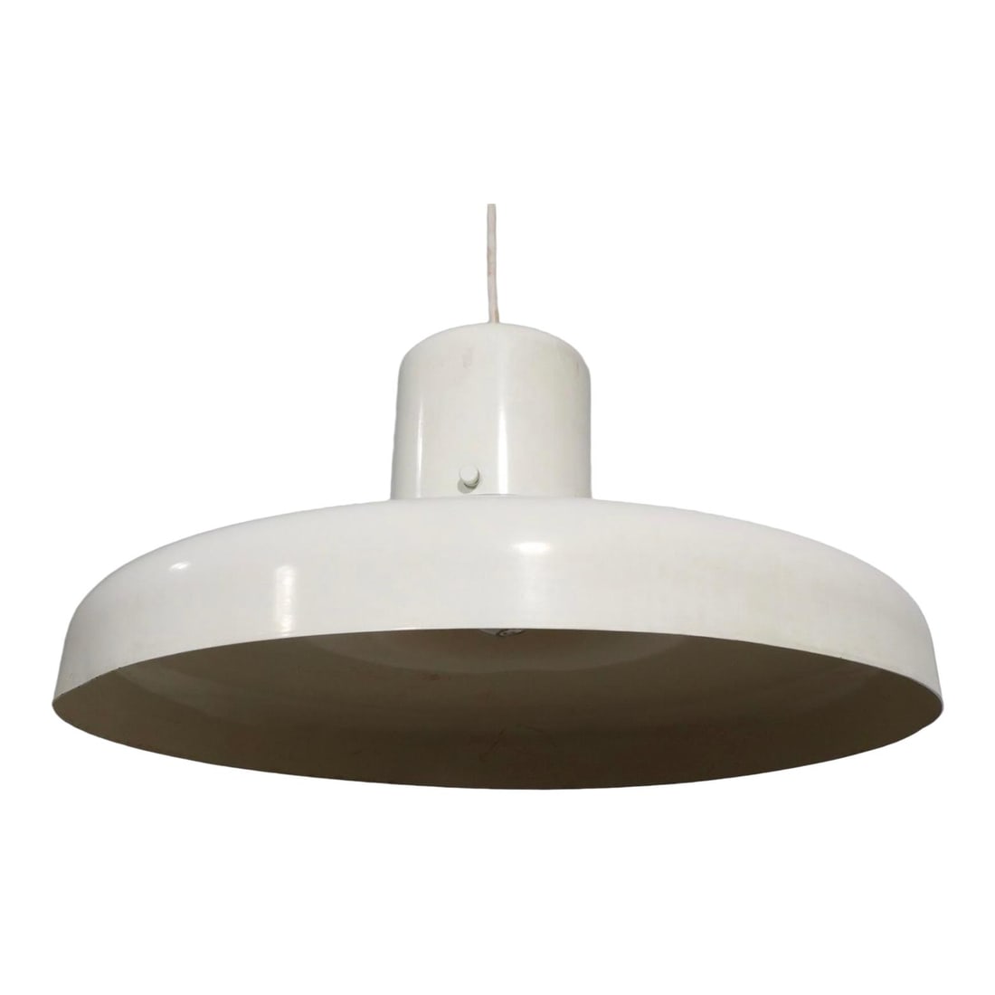 1970s White Enameled Bell Pendant Light with Original Canopy (1 of 10)