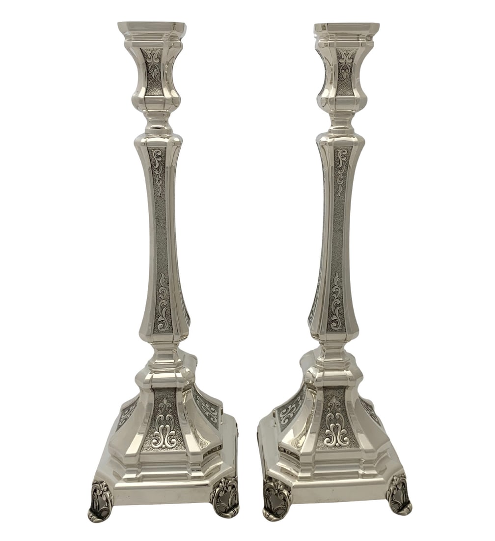 Handmade 925 Sterling Silver Chased Ornate Candlesticks 16 Inches (1 of 4)