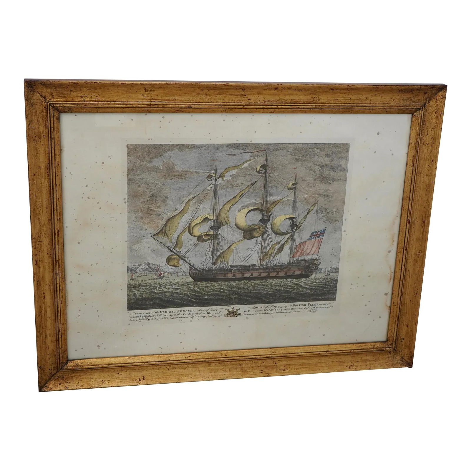 Elegant Gold Leaf Framed French Tall Ships Print 35.5 x 45.5 (1 of 10)