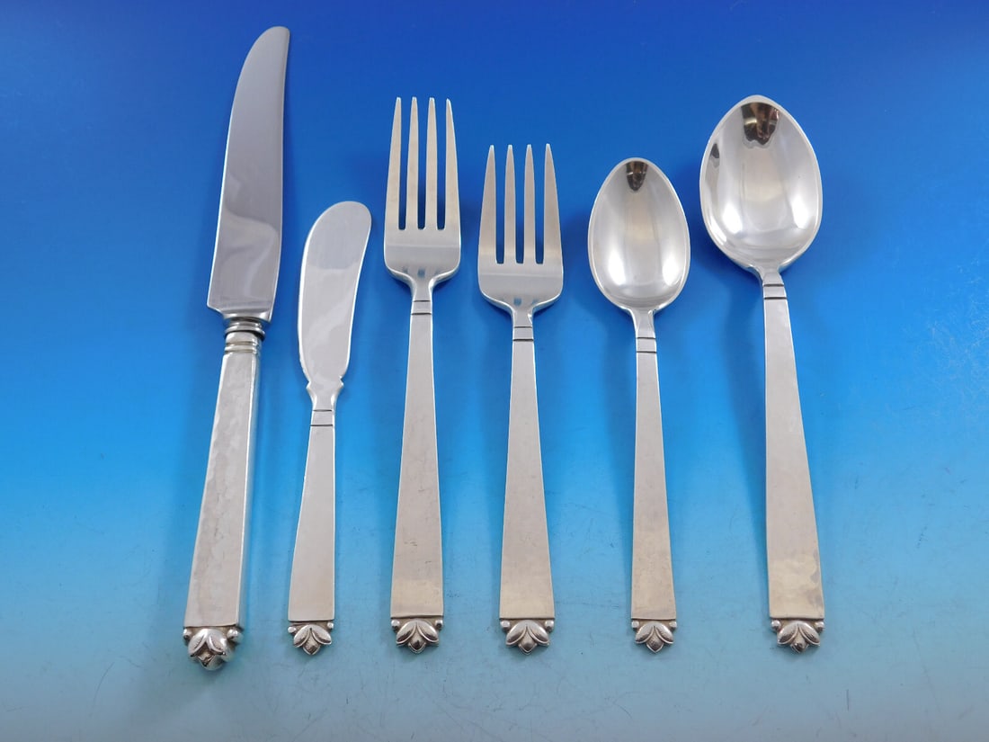 Old Newbury Crafters Oak Leaf Sterling Silver Flatware Set 77 Pieces Service for 12 (1 of 10)