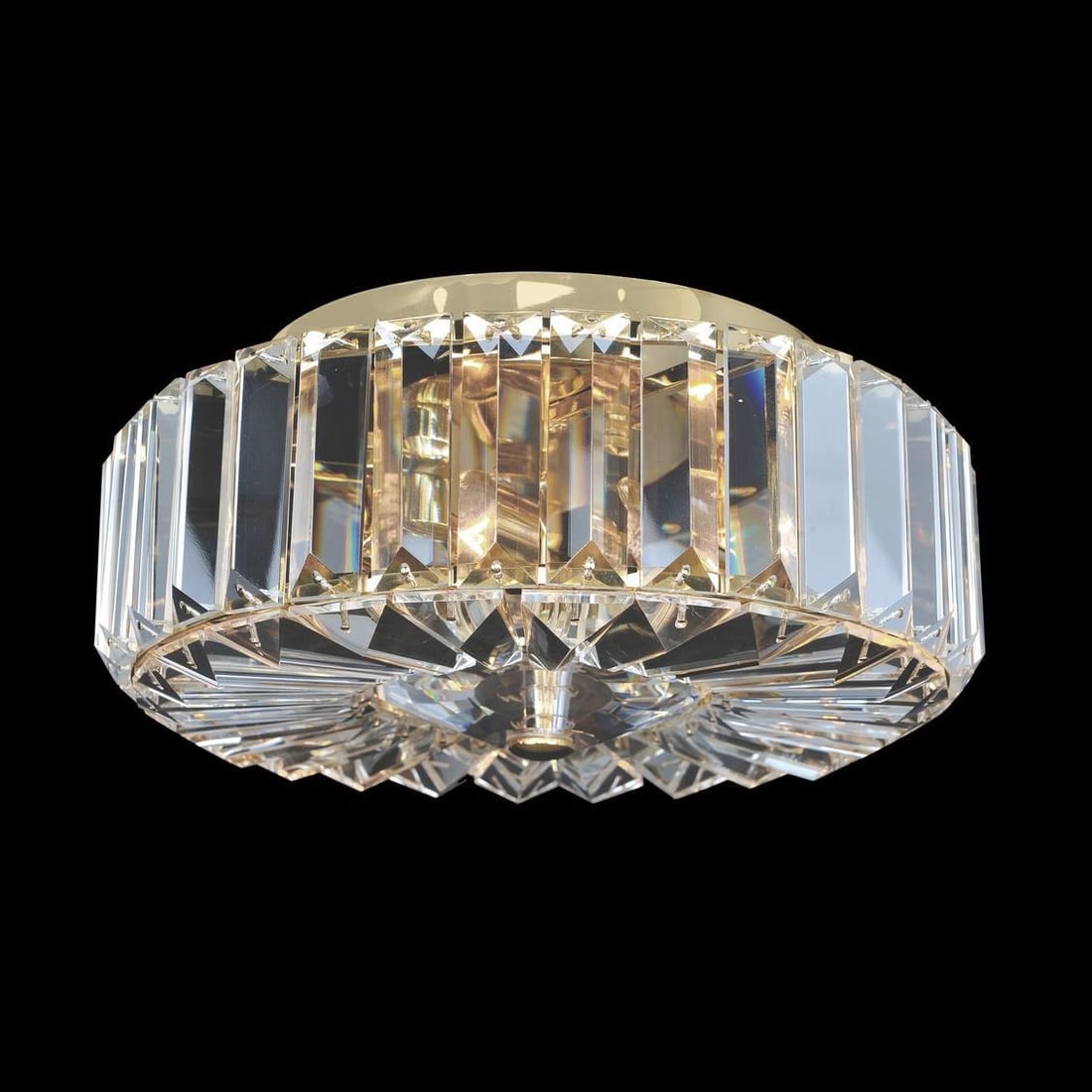 Kalco Julien 2-Light Gold Crystal Flush Mount Lighting: Kalco Julien 2-Light Gold Crystal Flush Mount Lighting Illuminate your space with the elegant charm of this two-light flush mount fixture. Crafted with a stunning finish of 18K Gold and adorned with c