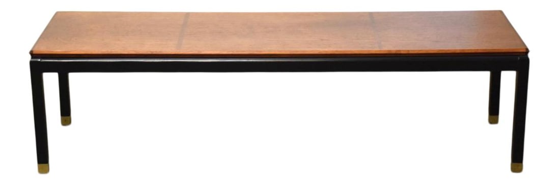 Mid-Century Modern Walnut Coffee Table Black Lacquer Brass Accents: Mid-Century Modern Walnut Coffee Table Black Lacquer Brass Accents Elevate your living space with this stunning Mid-Century Modern coffee table, featuring a rich walnut finish complemented by a sleek