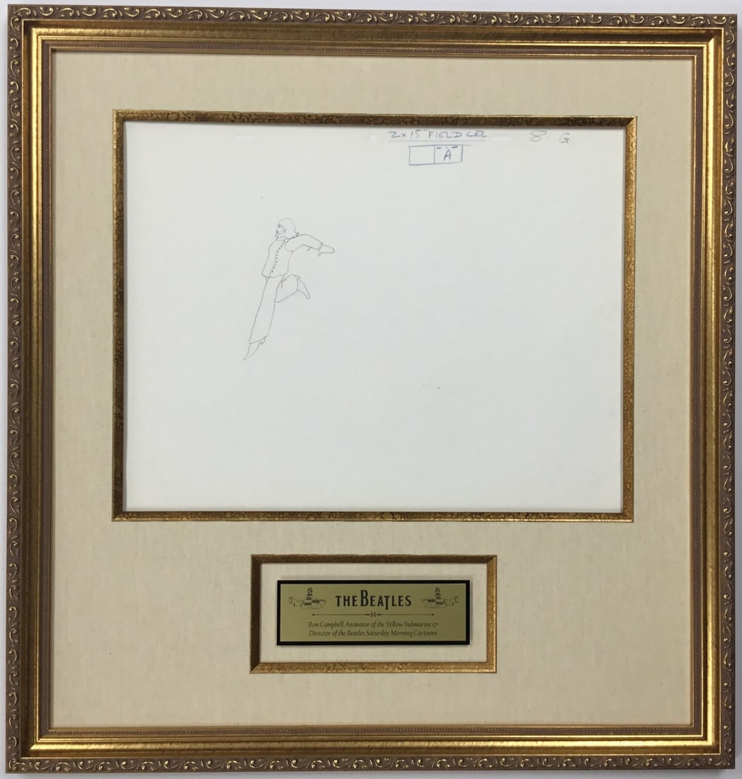 1968 Beatles Yellow Submarine George Harrison Production Drawing by Ron Campbell: 1968 Beatles Yellow Submarine George Harrison Production Drawing by Ron Campbell This original 1968 production drawing features the iconic character George Harrison from the beloved Beatles animated f