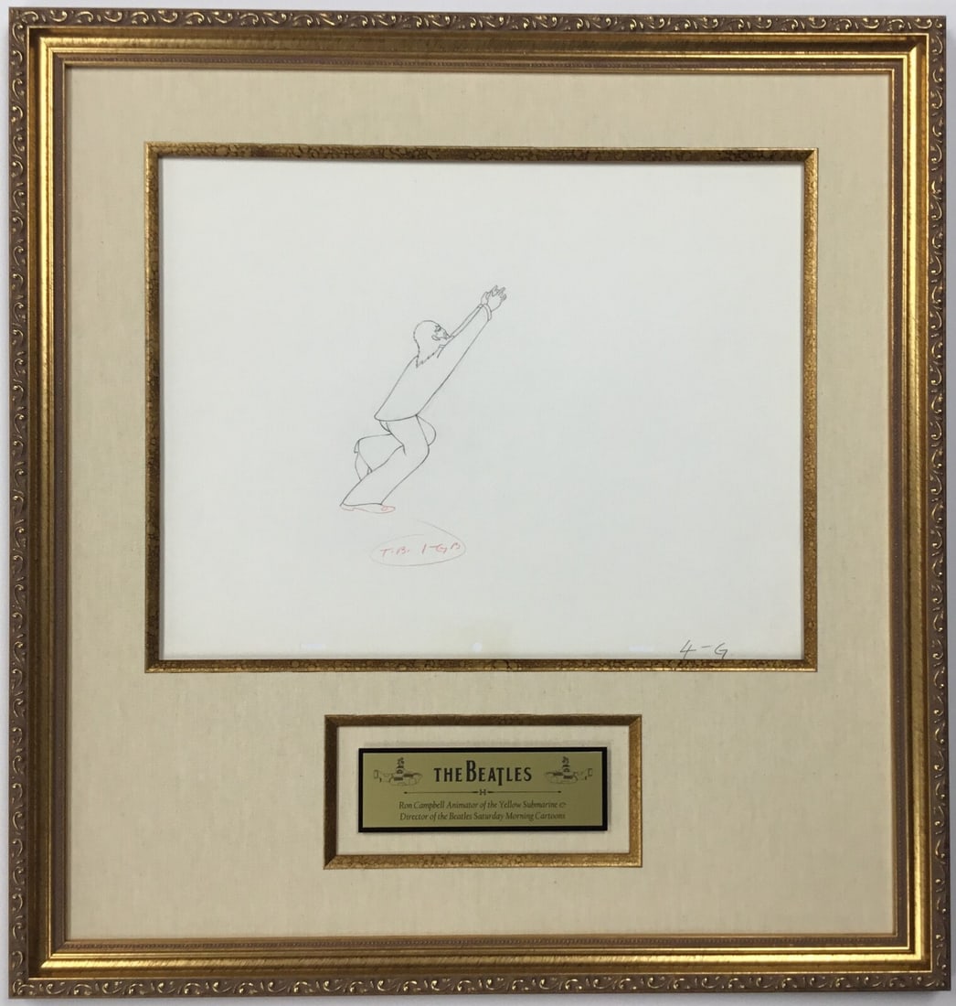 1968 Beatles Yellow Submarine Production Drawing Signed by Ron Campbell: 1968 Beatles Yellow Submarine Production Drawing Signed by Ron Campbell This original 1968 production drawing features George Harrison from the iconic Beatles film 'Yellow Submarine'. Created by the r