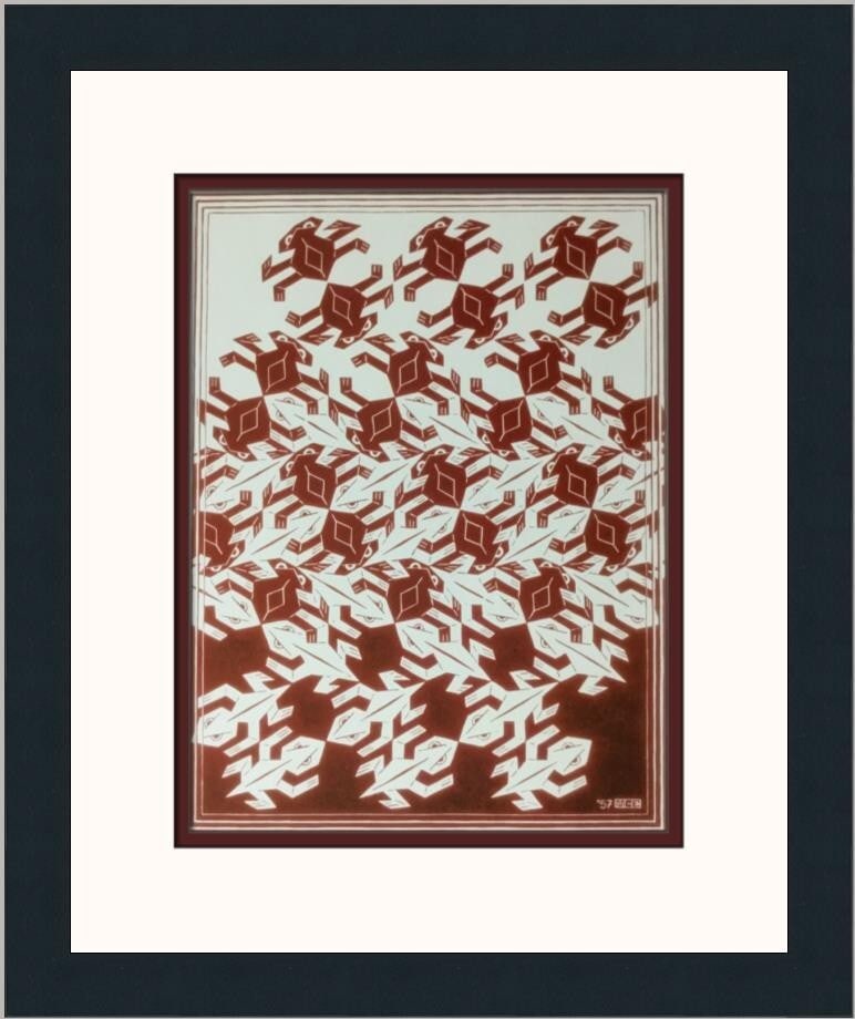 M.C. Escher Regular Division of the Plane V Custom Framed Lithograph: M.C. Escher Regular Division of the Plane V Custom Framed Lithograph This stunning custom framed print features M.C. Escher's 'Regular Division of the Plane V', a captivating piece that exemplifies mo