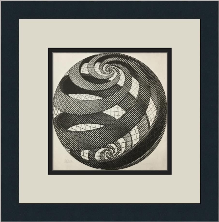 M.C. Escher Sphere Spirals Custom Framed Print 13x13 Abstract Art: M.C. Escher Sphere Spirals Custom Framed Print 13x13 Abstract Art This M.C. Escher print titled "Sphere Spirals" showcases the artist's genius in abstract constructivism, fantasy, and modernism. Measu