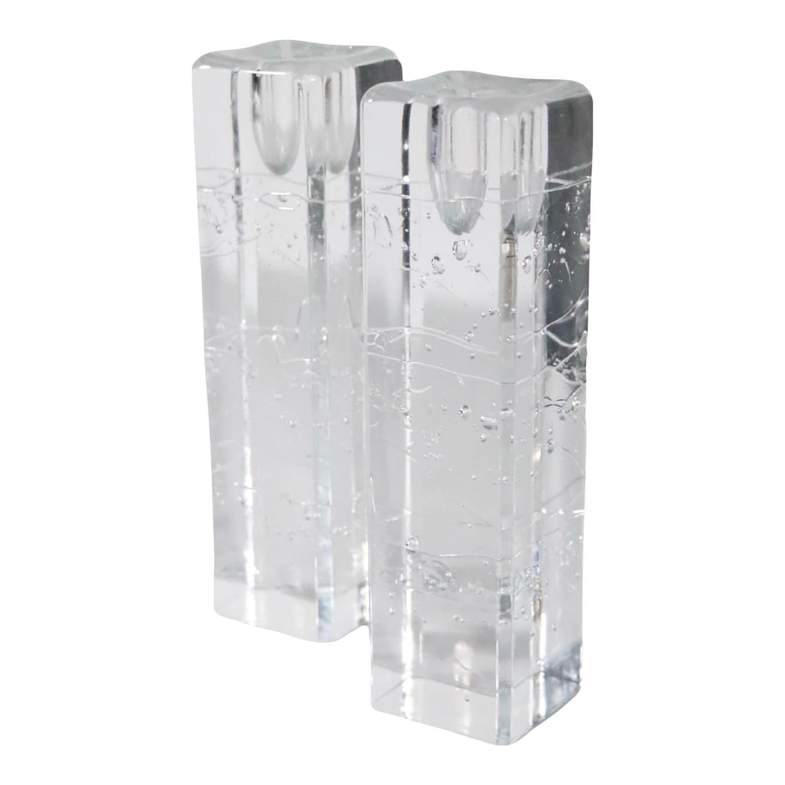 Timo Sarpaneva Iittala Archipelago Glass Candlesticks Pair 1970s: Timo Sarpaneva Iittala Archipelago Glass Candlesticks Pair 1970s Enhance your home decor with this stunning pair of modernist glass candlesticks designed by Timo Sarpaneva for Iittala, part of the ico