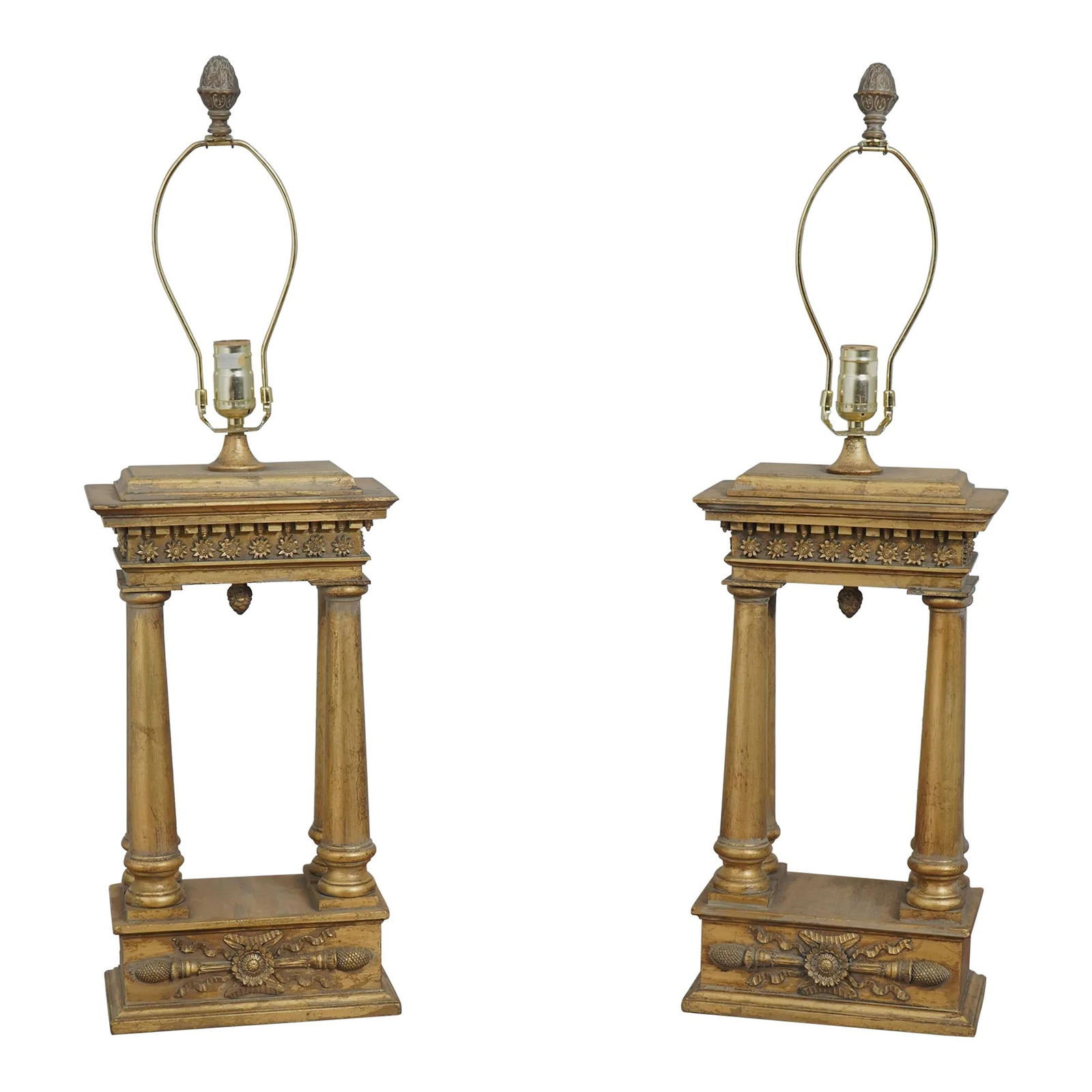 Maitland Smith Neoclassical Gold Finish Lamps Pair 32 Inches: Maitland Smith Neoclassical Gold Finish Lamps Pair 32 Inches This exquisite pair of Neoclassical lamps features a stunning gold finish, perfect for enhancing your decor. Crafted with quality construct