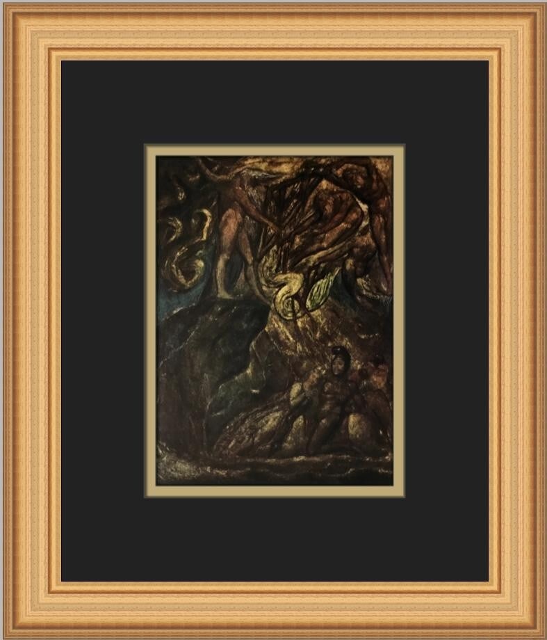 William Blake The Bard Custom Framed Offset Lithograph Print 1982: William Blake The Bard Custom Framed Offset Lithograph Print 1982 This custom framed print features the artwork titled "The Bard" by renowned artist William Blake. Created in 1982, this medium-sized p