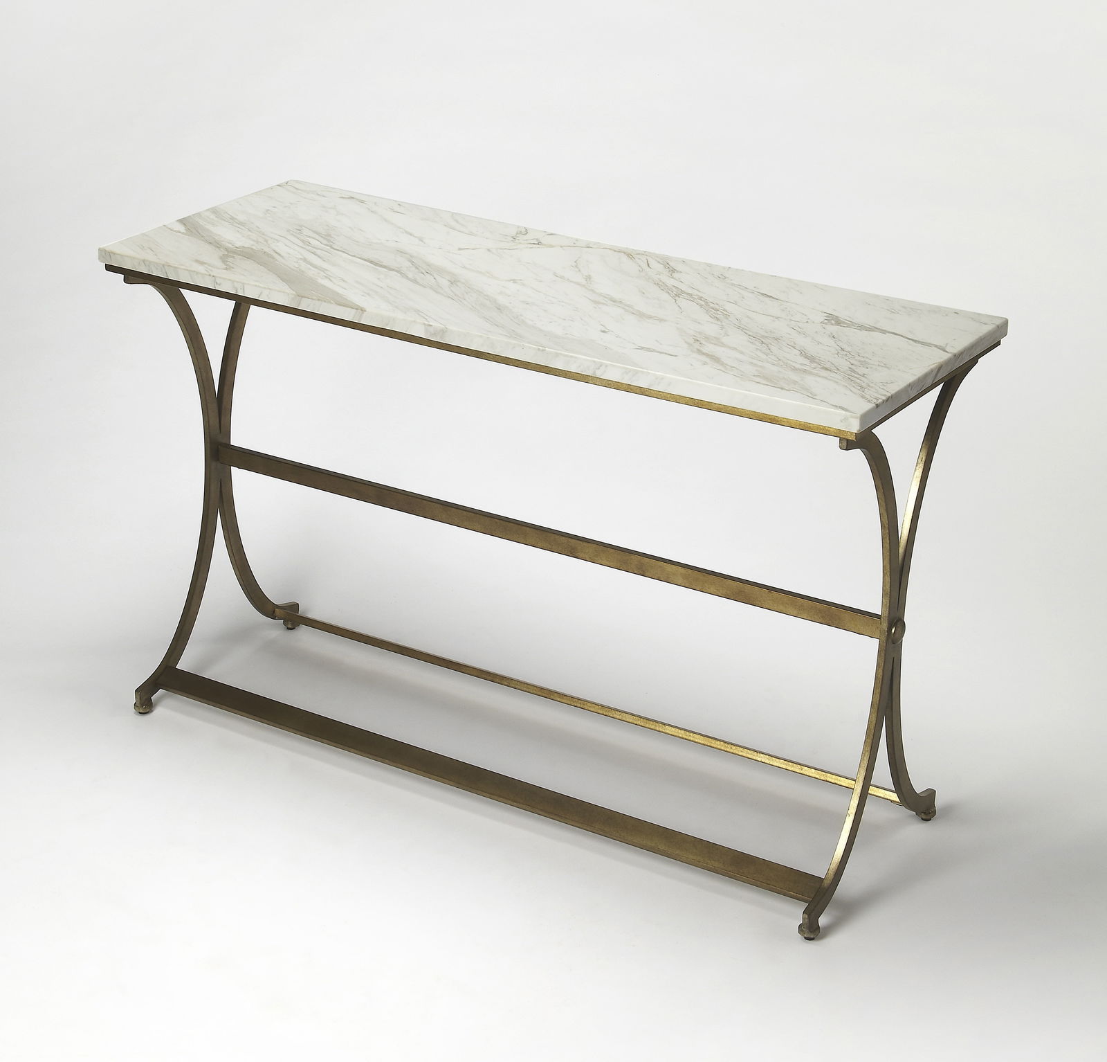 Butler Specialty Elegant Rectangular Console Table with Gold Base: Butler Specialty Elegant Rectangular Console Table with Gold Base Enhance your living space with this elegant console table featuring a stylish gold base, designed to bring a touch of sophistication t